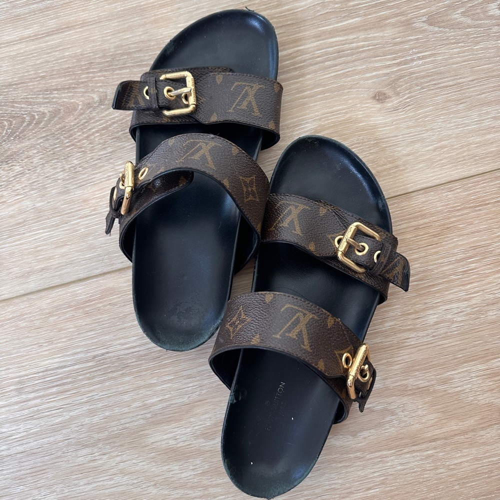 Louis Vuitton Brown Sandals with Gold Buckles